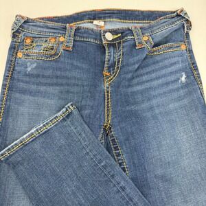 True Religion Slim Straight Big T Blue Jeans Contrast Stitch 31332-00 Mens 32